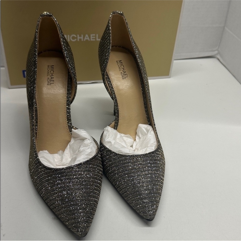 Michael Kors Nathalie Heels High Heel Shoes Pointed Toe Glitter Metallic 9.5 - Picture 3 of 10